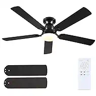 Ceiling Fans with Lights and Remote, 52 Inch Black Ceiling Fan with Light Flush Mount, Modern Indoor Low Profile Ceiling Fan for Bedroom Living Room, Quiet DC Motor, Reversible, Dimmable