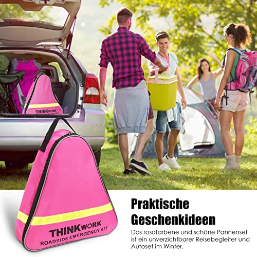Thinkwork Car Emergency Kit For Teen Girls And Lady's Gifts, Pink Emergency Roadside Assistance Kit With 10Ft Jumper, First Aid Kit, Led Flare, Deer Whistles, And More Ideal Pink Accessories Tool #TOP6