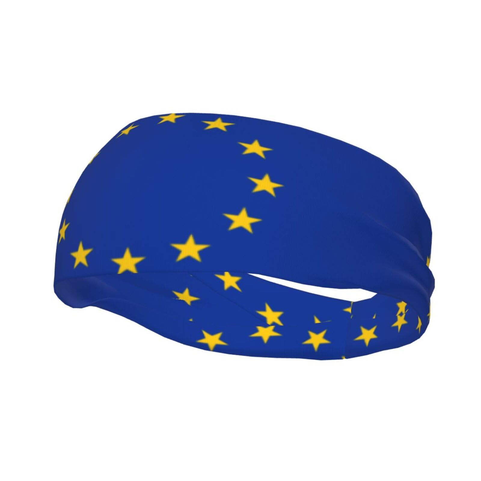 EU Flag Print Soft Breathable Sweat Absorption Head Band for Game Running Yoga Gym Cycling Basketball