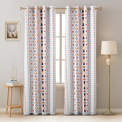 Image of Amazon Basics - Geometric Print Light Filtering Curtains | 100% Cotton 150 TC | Set of 2 | 7 Feet | 115 x 210 cm | Multi-Color | Eyelets & Tiebacks| Ideal for Bedroom and Living Room