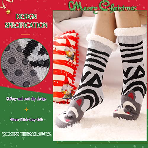 Image of WEVIAS Women Winter Socks Knit Anti-Slip Sweat Warm Cute Cartoon Animals Fuzzy Home Slipper Socks