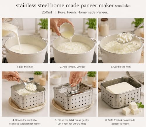 Image of Stainless Steel Paneer Maker Mould Press 250ml | Small Size Paneer Mould | Square Paneer Press Machine | Paneer Making Box | Paneer Strainer for Kitchen