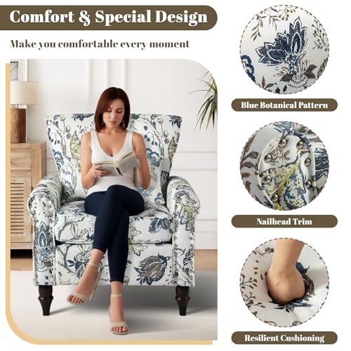 Sillón Floral Azul con Almohada Lumbar miniatura 3