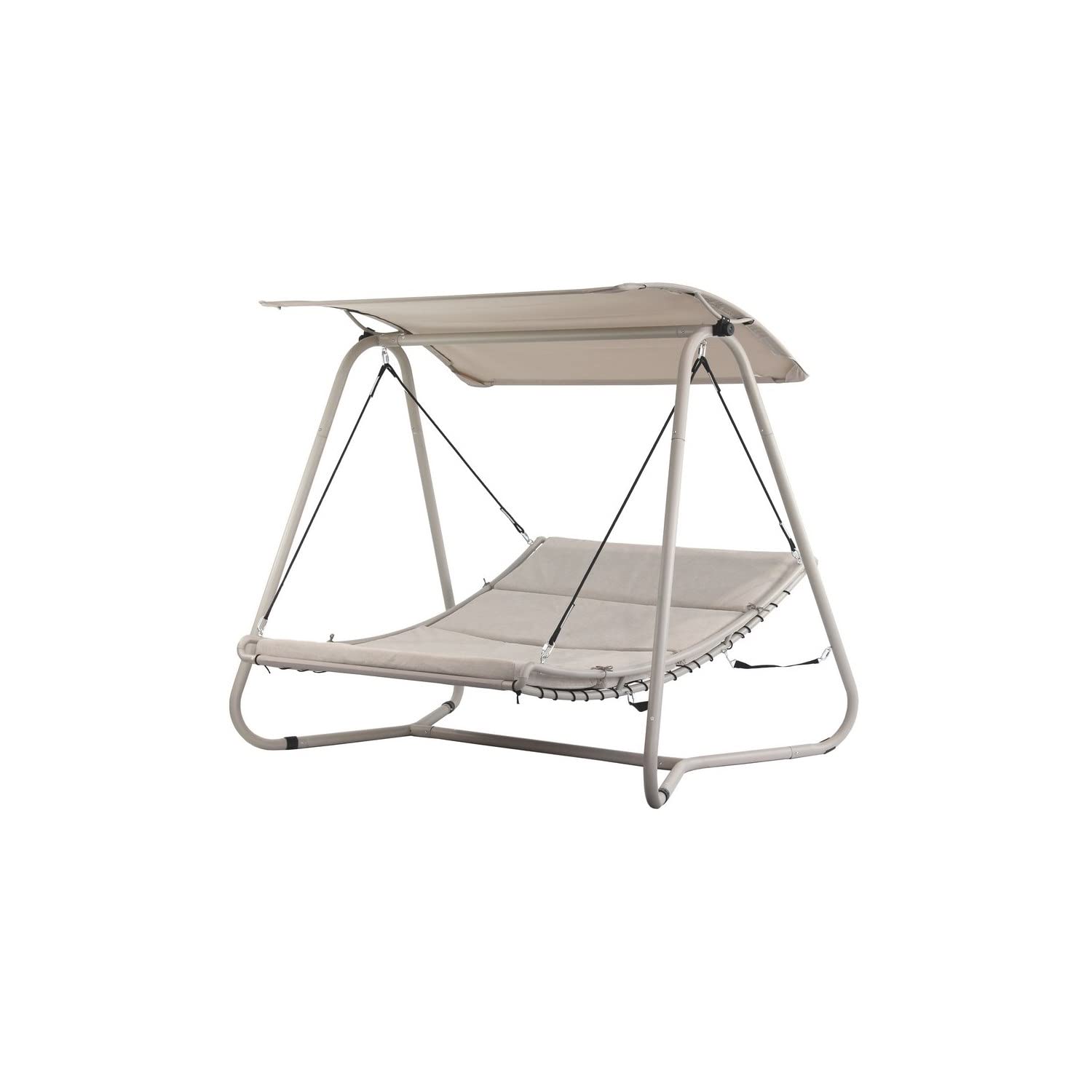 Estosa - Dondolo Da Giardino Modello Regan, Sedia A Dondolo, Poltrona Sospesa Per Arredo Giardino, Struttura In Acciao Con Morbida Imbottitura, Dondolo Da Giardino 2 Posti, 207x142x172H. cm (Tortora)