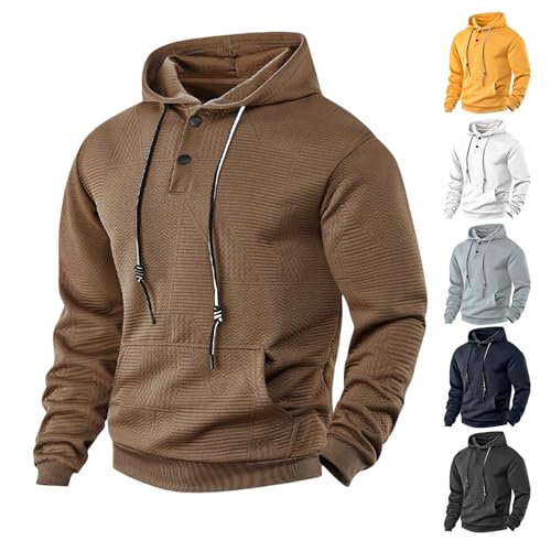 Men's Casual Textured Sweatshirts Lightweight Oversized Long Sleeve Button Drawstring Hooded Pullover4