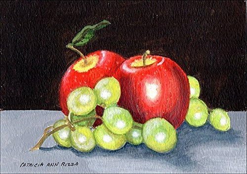 Original Acrylic Art - Still Life, Apples and Green Grapes, Fruit by Patricia Ann Rizzo