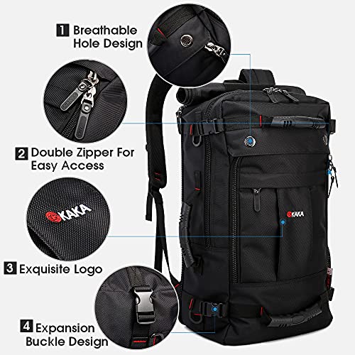 Image of KAKA Travel Backpack,Carry-On Bag Water Resistant Flight Approved Weekender duffle backpack Rucksack Daypack for Men Women, Black (Top Open), 22.4 x 11.8 x 5.9 inches, Travel Backpacks