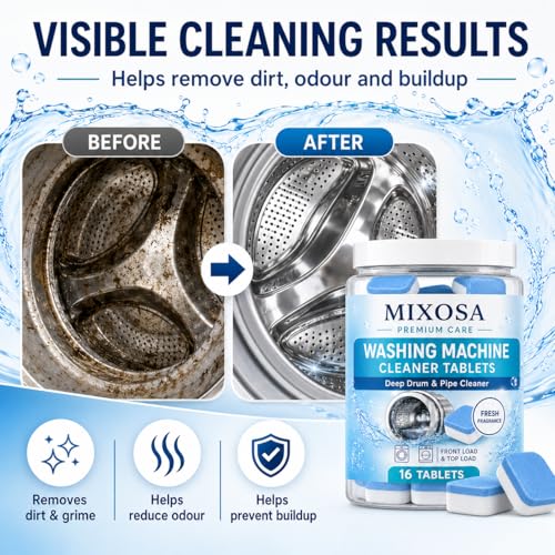 Image of scented Washing Machine (16 Tablets) Deep Cleaner Descaler Tablets for All Front and Top Load Machines, with Descaling and Stain-Removing Power (Fresh)