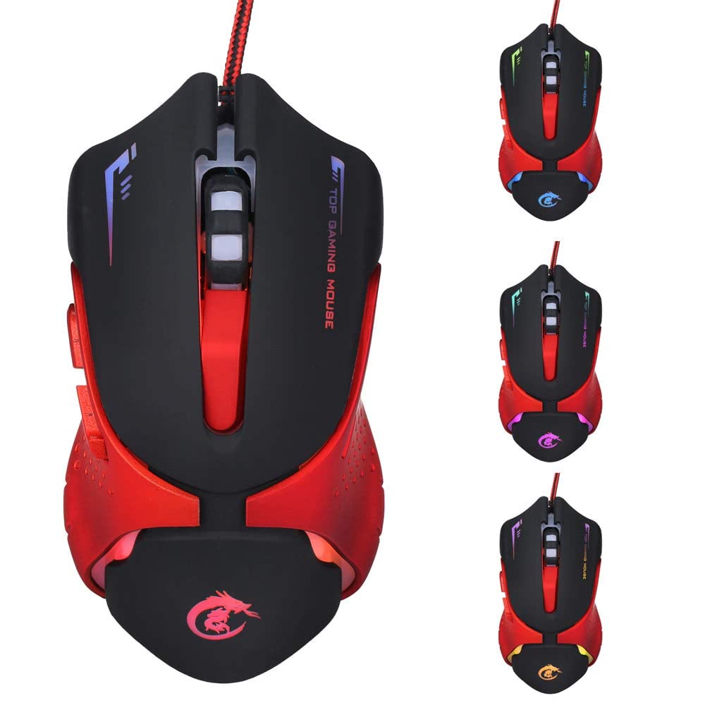HXSJ Ergonomic Optical Professional Esport Gaming Mouse Mice Adjustable 3200 DPI Breathing LED Light 6 Buttons USB Wired for Laptop PC Computer