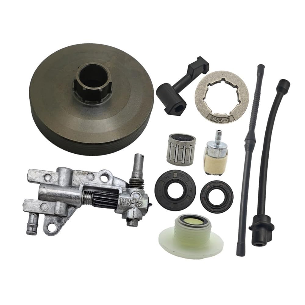 Tambor de Embrague Apto for Motosierra China 4500 5200 5800 45cc 52cc 58cc Engranaje de Tornillo sin Fin de Aceite Kit de línea de Filtro de Combustible Piezas de Herramientas de jardín