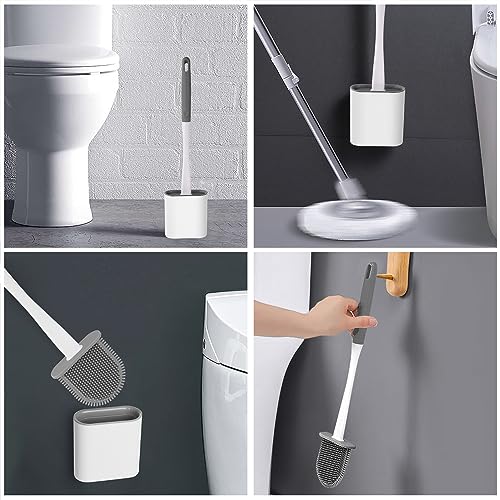 Vicloon Silicone Toilet Brush Set with Quick Drying Holder, Flex Toilet Brush with No-Slip Handle and Flexible Silicone Soft Bristle for Deep Toilet Gap Cleaning (White) - Image 7