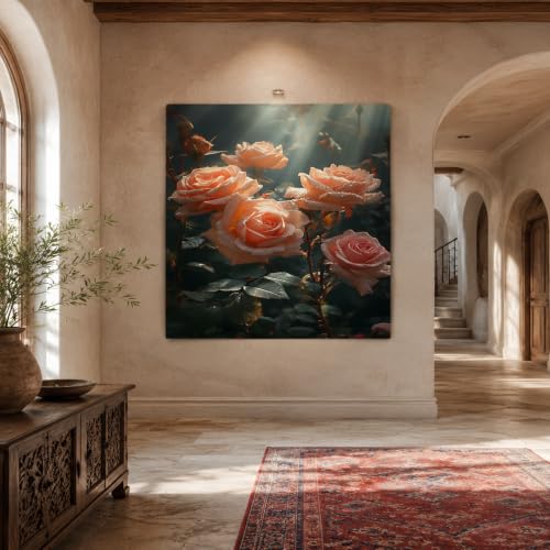 Tapisserie murale personnalisée 180x230 cm grand format tissu floral orange et vert