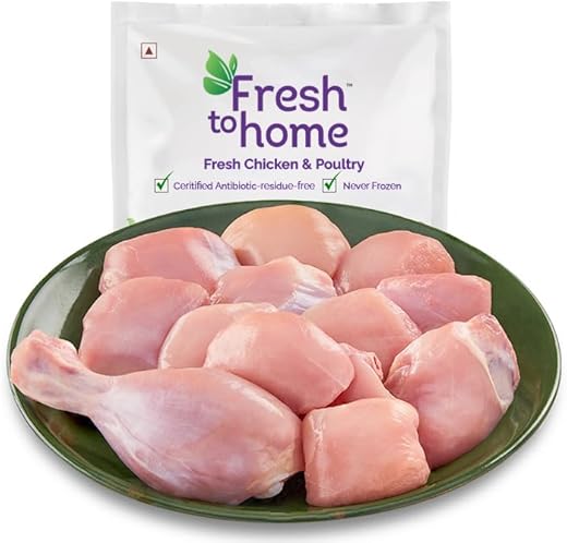 FreshToHome Premium Chicken Curry Cut | 480g to 500g Pack | Skinless | Tender | Antibiotic-Residue-Free | Fresh | Never Frozen