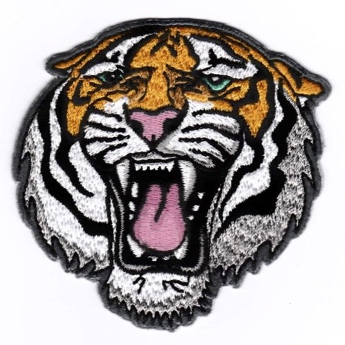 Tiger Head Iron on Sew on Embroidered Badge Applique Motif Patch
