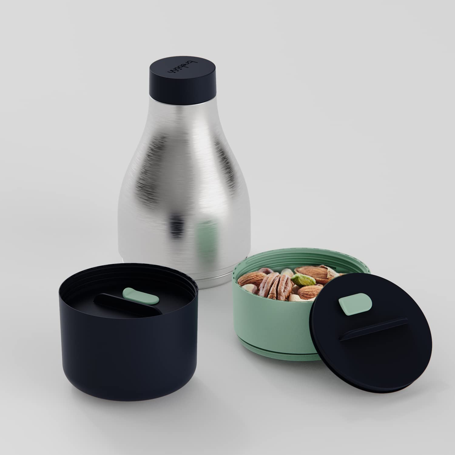 Trebonn - Food & Hydrate 3 - Botella isotérmica multicompartimento 3 en 1 para bebidas y alimentos. Perfecto para oficina, almuerzos de trabajo, merienda en la escuela, deporte o picnic.