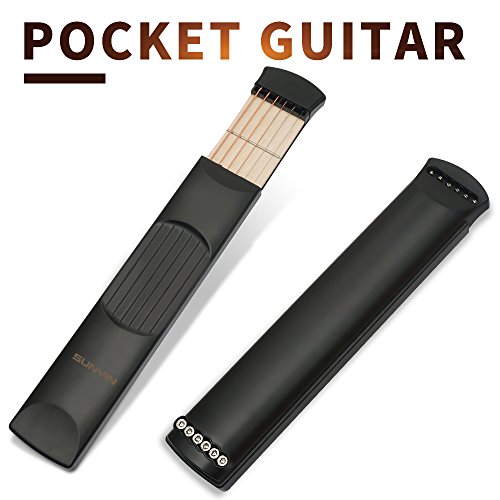 SUNYIN Pocket Guitar Neck,Finger Practice,6 Fret Practice Strings Tool Portable Easy Carry & Chord Practice Tool for Beginner,Black