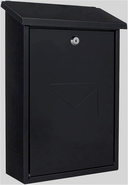 Rottner Parma Top-Loading Steel Post Box in Black  Wall-Mounted Cylinder Lock Classic Premium Mailbox with Top-Loading Letter Slot