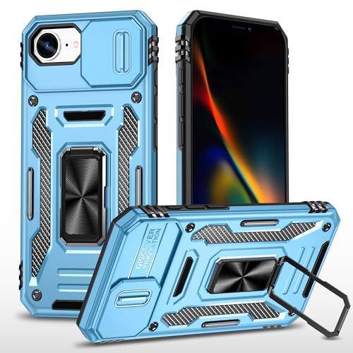 Image of Slide Camera Cover with Ring Holder Mobile Phone Case Cover for iPhone 16e (Blue)