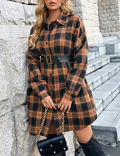 Bozanly Women's Oversized Button Down Long Plaid Flannel Shirts Lapel Long Sleeve Check Jacket Shacket3