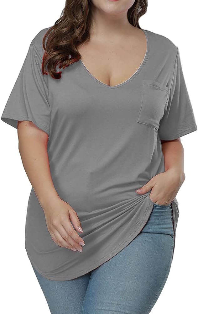 Womens Casual Scoop Collar Plus Size T Shirts Short Sleeve Loose Summer Tops Tee - Image 3