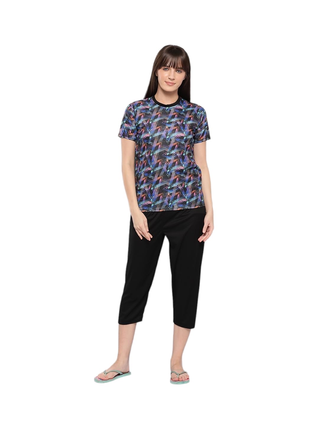 AarikaWomens Sports Wear Blue Colour Abstract Print Nylon Swim Suit