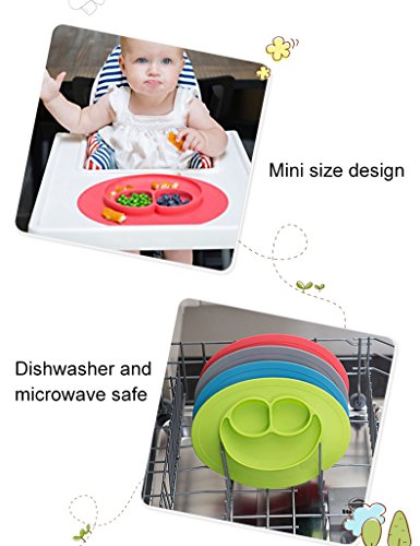 Baby Silicone Suction Placemat + Plates - Food Feeding Divided Mat for Kids and Toddlers Fits Most Highchair Trays - Easily Wipe Clean - Dishwasher and Microwave Safe (Blue+Green)