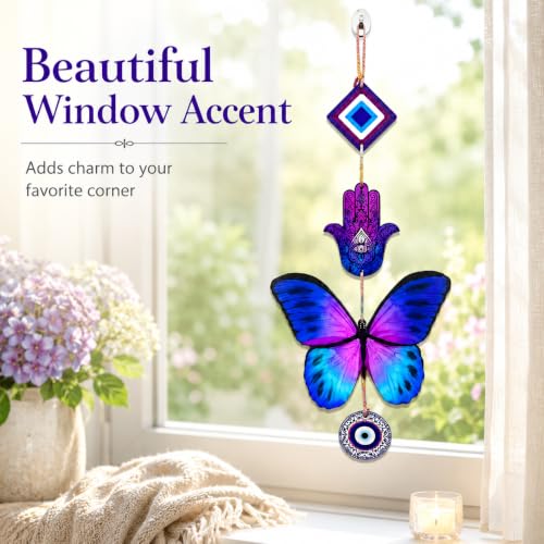 Image of Religious Door Hanging Decor with Pearl Beads & Tassel, Wooden Wall Hanging for Home Temple, Pooja Room, Entrance, Mandir Decoration & Spiritual Gift, Blue Butterfly