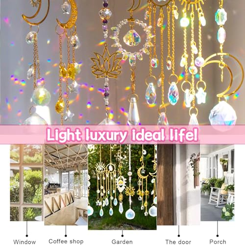 Suncatcher Crystal, 7 Pieces Lotus Crystal Beads, Suncatcher Pendants Prisms, Hanging Rainbow Prism Window - Image 3