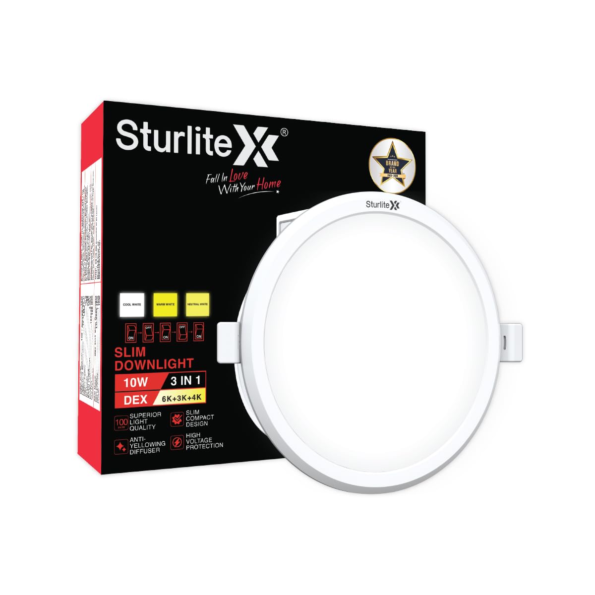Sturlite Dex 10W (3 in1) Round LED Downlight|Warm, Neutral & Cool White Color Temperature|1000 Lumens with CRI Tech for Various Ceiling Types and Rooms - (Pack of 1) (B0CR3ML7DK) Amazon Price History, Amazon Price Tracker
