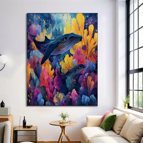 Affiche aquarelle de baleine GDJSMIN, tableau mural de vie marine sous-marine pour salon, 80x120 cm