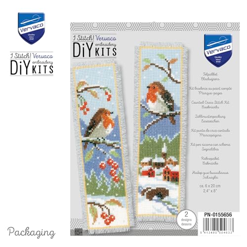 Image of Vervaco Cross Stitch Bookmark Kit Robins (Set of 2) 2.4 inch x 8 inch