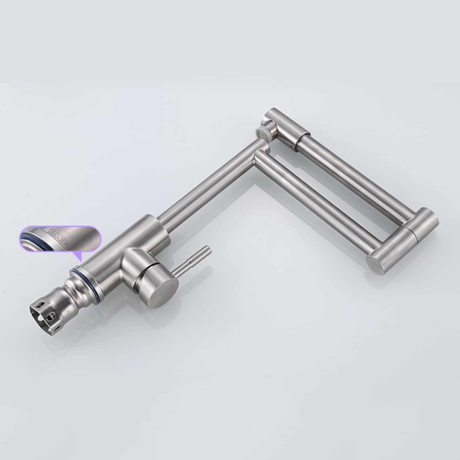 Rubinetto per riempimento pentole, Montaggio su Piano, Rubinetto da Cucina, Doppio Giunto, Girevole, Pieghevole, Acciaio Inox 304, Maniglia Singola, Foro Singolo, Miscelatore, dopp
