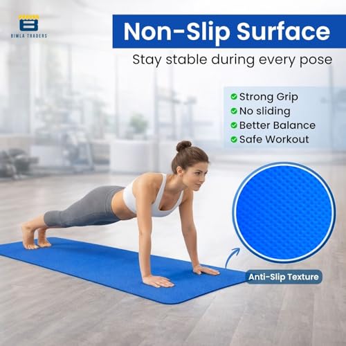 Image of Btag Premium TPE Yoga Mat for Women & Men | Anti-Slip Exercise & Gym Mat for Home Workouts | Lightweight & Durable | 4 mm (Blue)