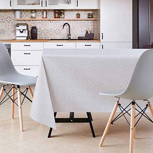 KP HOME Premium Wipe Clean Tablecloth - Polka Dot Waterproof PVC Table Cloth - Rectangular 200 x 140 cm Plastic Table Cover - Wipeable Vinyl Oilcloth for Kitchen, Dining & Outdoor - Light Grey - Image 4