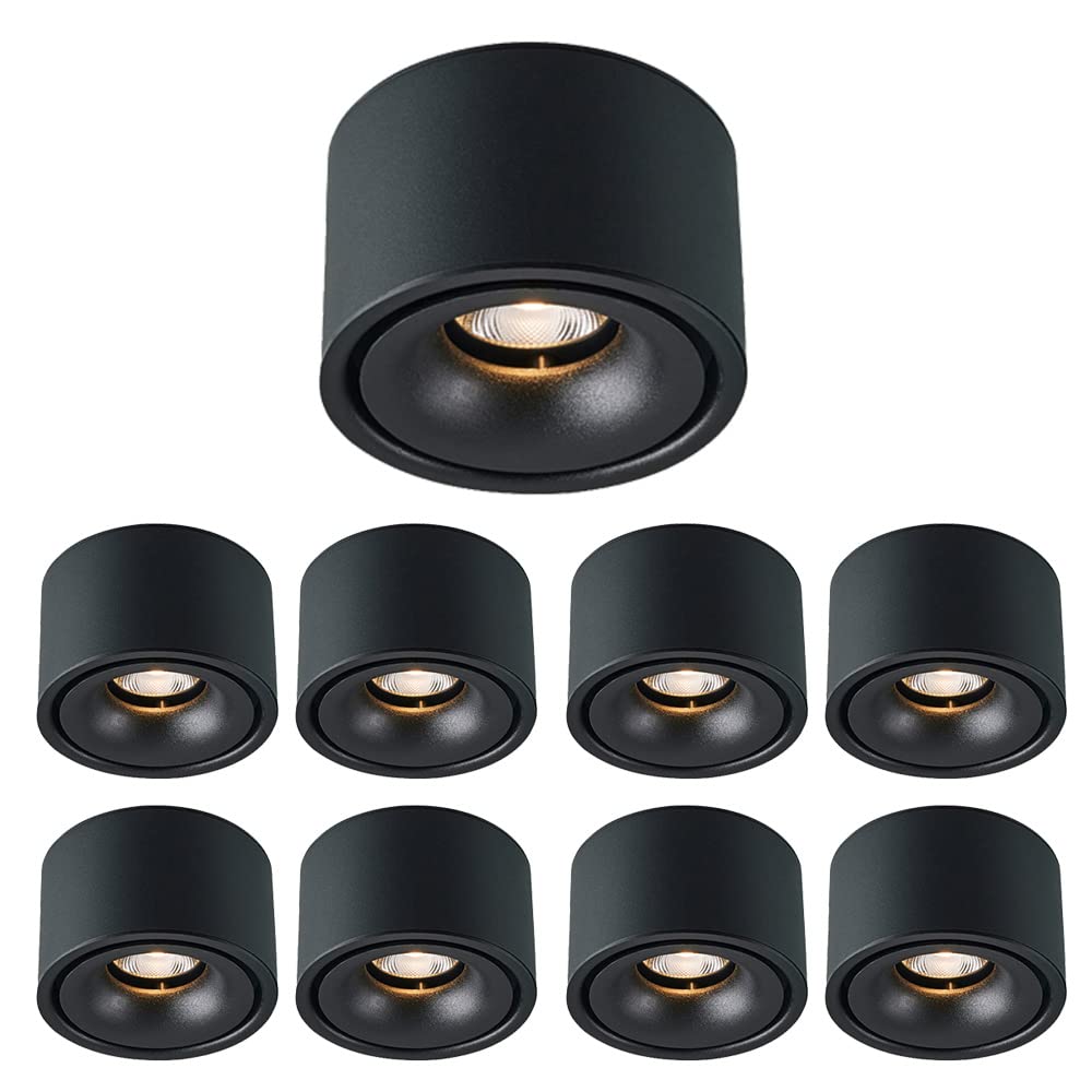 Zestaw Reflektorów Cob Montowanych Na Powierzchni Z 9 Listwami Baffle - 3-Calowy Cylinder Downlight - 5 W/7 W/12 W Okrągły Aluminiowy Sufitowy Downlight - Led Wewnętrzny Sufitowy RBlack-12w-6000K