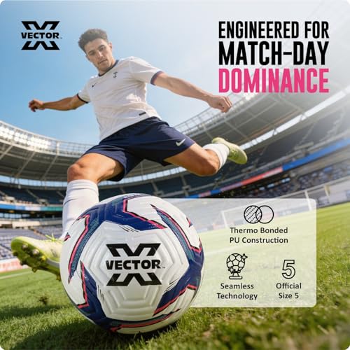 Image of Vector X Elite Thermo Bonded Official Match Soccer Ball- Waterproof PU Seamless Technology Soccer Ball with Needle Excellent Bounce Professional Match Play Football for Men Boys Size 5