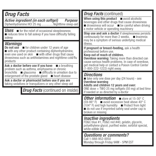 healtha2z sleep aid diphenhydramine hcl 25mg softgels supports deeper restful sleeping non habit-forming 96 softgels