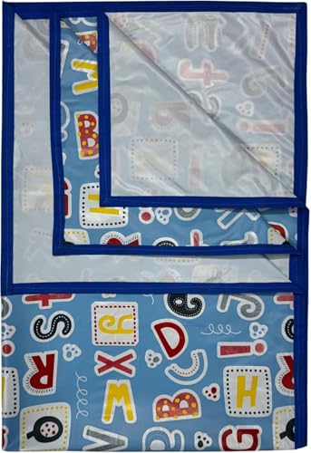 Image of Waterproof PVC Plastic Mattress Protector Double Bed Flat Bedsheet with Elastic for Babies Girls & Boys (Blue Printed)