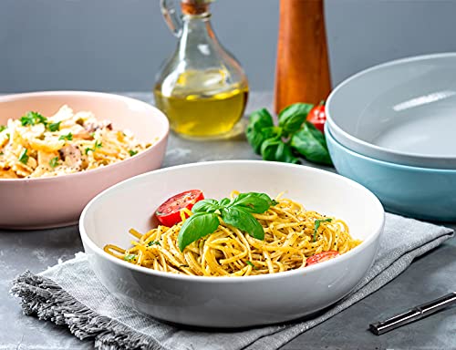 Kook Ceramic Pasta Bowl Set, For Soups And Salads, Serving Bowls, Large Capacity, Microwave & Dishwasher Safe, Set Of 4, 40 Oz #TOP3