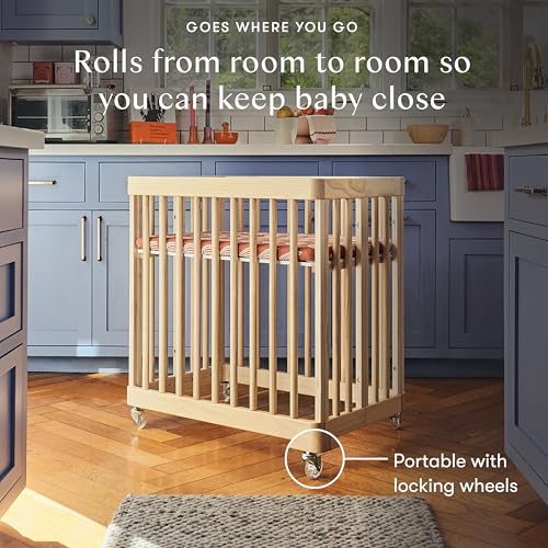 Image of Babyletto Pogo Convertible All-Stages Bassinet, Midi, Full-Size Crib in Blonde, GREENGUARD Gold Certified, Portable & Adjustable with Conversion Kits and Pads Included