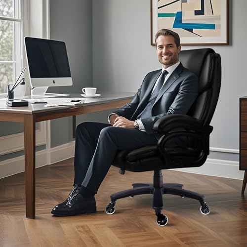 Image of Waleaf 500lbs Big and Tall Office Chair, Heavy Duty Chair for Heavy People, Adjustable Ergonomic Lumbar Support Executive Chair, Large High Back and Quiet Rubber Wheels, Black