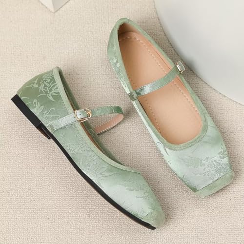 Hee grand Satin Embroidery Mary Jane Flats for Women Dressy Square Toe Ballet Flats with Ankle Strap Comfortable Walking Flats4