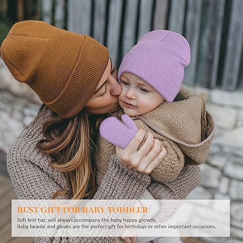 Image of Baby Beanie Hat Gloves Set, Kids Winter Warm Knit Hat with glvoes,Toddler Soft Beanie for Little Boys Little Girls Children