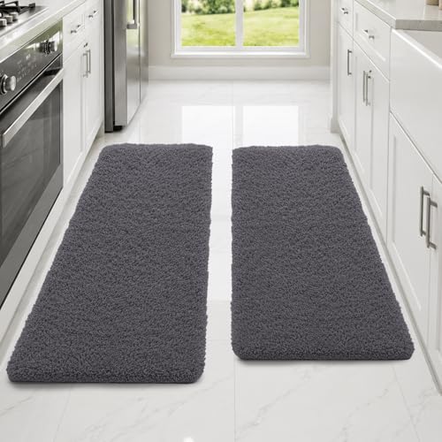 Image of SITTELLA Premium Microfiber Runner Mats Combo (45x80 & 45x100 CM) | Ultra Soft Plush Floor Rugs | Anti-Skid Backing | Super Absorbent & Quick Dry | Washable for Kitchen, Hallway & Bedroom | Grey