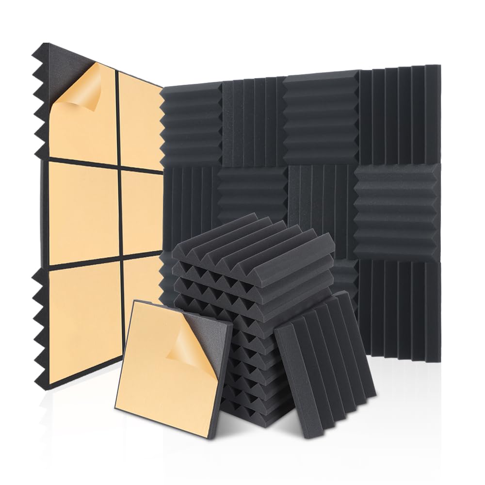 AUSLET 36 Pack Acoustic Foam Panels with Self-Adhesive 12" X 12" X 2" Wedges Sound Proof Foam Panels for Walls High Density Soundproof Wall Panels for Studio and Home
