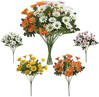OMIGA 5 Bundles Artificial Daisy Flowers Artificial Plants Outdoor Plastic Fake Flowers for Home DIY Craft Wedding Party Decoration Garden Porch Window (Yellow/ White/ Orange/ Pink)