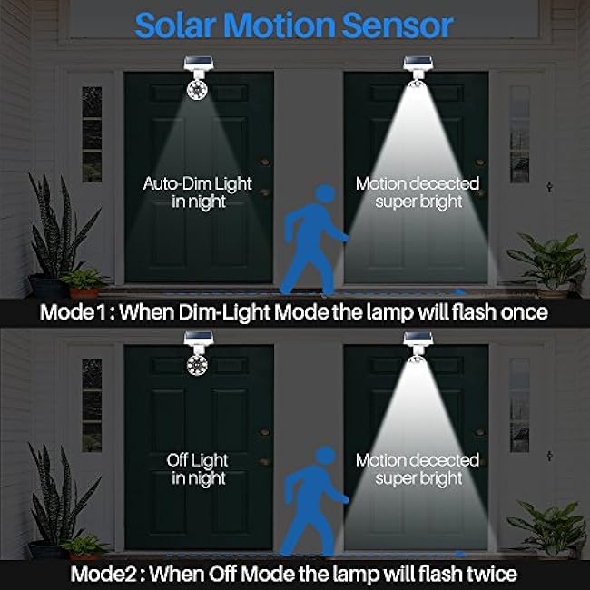 Motion Sensor Outdoor Solar Lights Waterproof Aluminum alloy(Not plastic) Solar Spot Lights, Solar Motion Detector Lights for Outside Patio Porch Wall Driveway Garden, 100-Week FREE Refund/Replacement