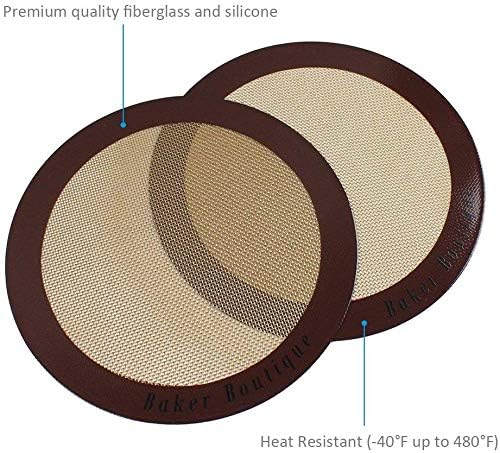 Silicone Baking Mats, 2-Pack Non-stick Silicone Baking Sheet Liner, Reusable Heat Resistant Baking Pastry Sheets for Bake Pans/Rolling/ Macaron/Cookie (Round 9", Brown)