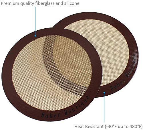 Silicone Baking Mats, 2-Pack Non-stick Silicone Baking Sheet Liner, Reusable Heat Resistant Baking Pastry Sheets for Bake Pans/Rolling/ Macaron/Cookie (Round 9", Brown)