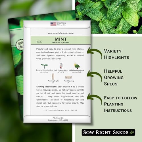 Sow Right Seeds - Mint Seeds for Planting - Non GMO Heirloom Perennial Herb for Indoor or Outdoor Planting - Ideal for Kitchen Herb Garden - Perennial Growing Plants - Packet with Instructions (1) - Image 2